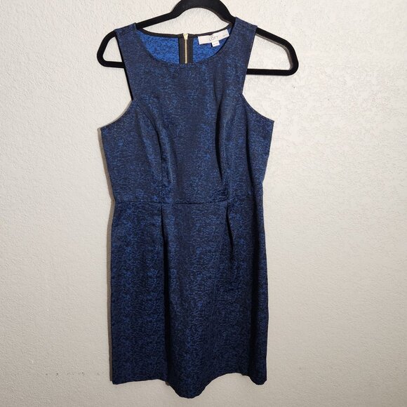 LOFT Dress Petite Womens Sleeveless Blue Jacquard Sheath Size 6P Zipper - Picture 1 of 10